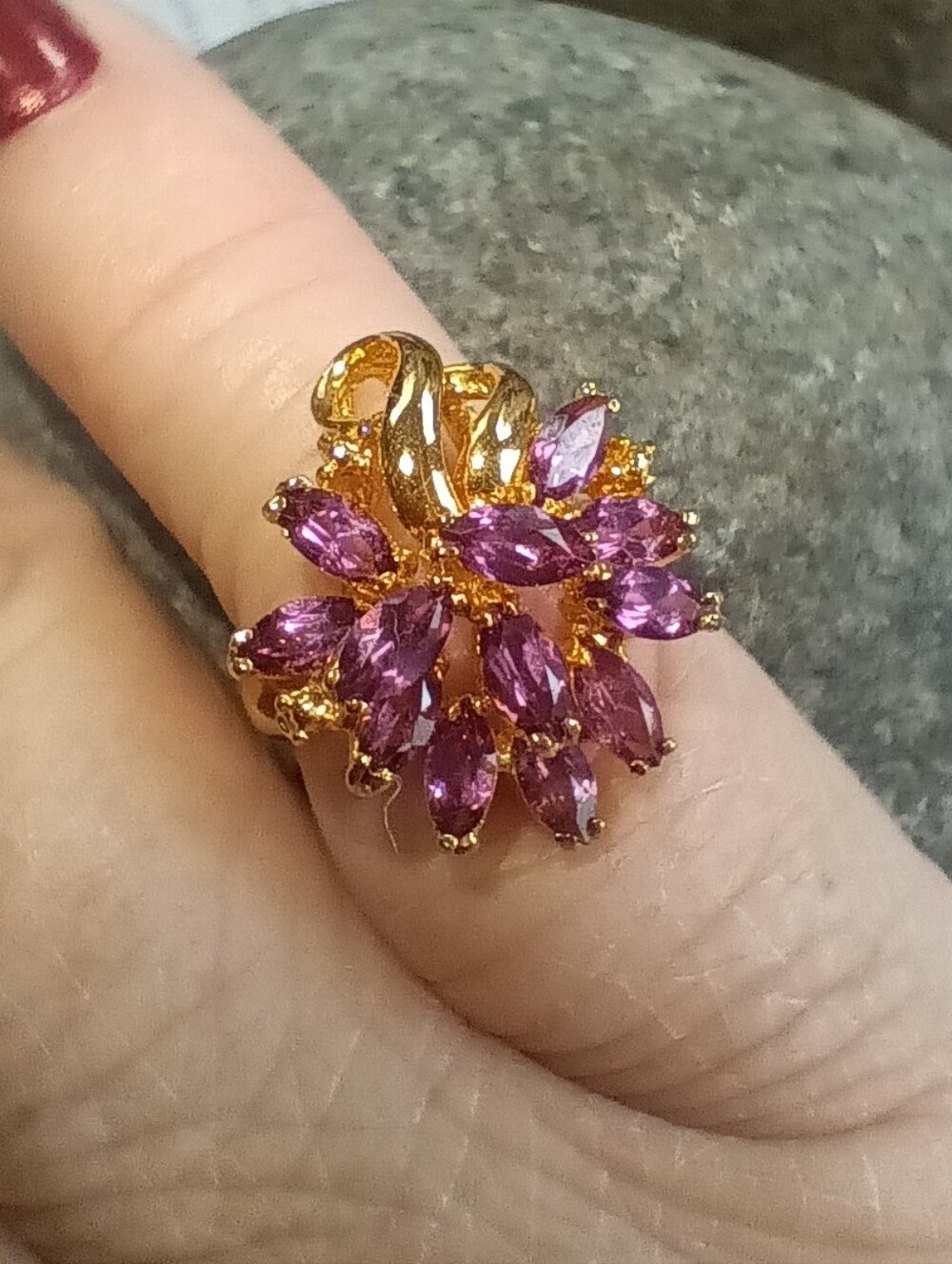 Vintage Marquise Amethyst Cluster Cocktail Ring Size 5